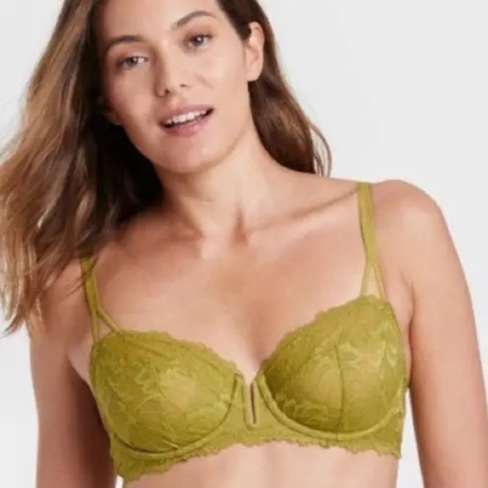 Auden Lace & Mesh Olive Green Balconette Demi Unl… - image 5